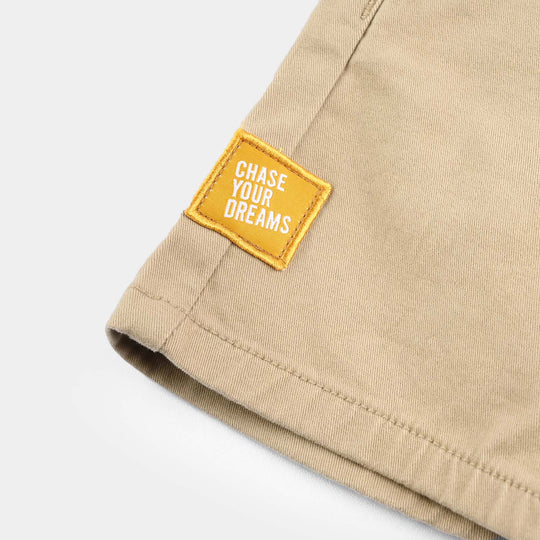 Boys Cotton Twill Short Chase Your Dreams- Beige