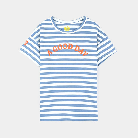 Boys Yarn Dyed T-Shirt H/S A GOOD DAY-Blue