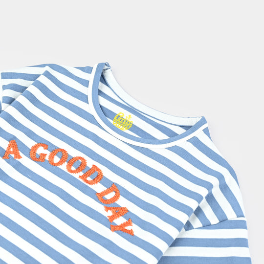 Boys Yarn Dyed T-Shirt H/S A GOOD DAY-Blue