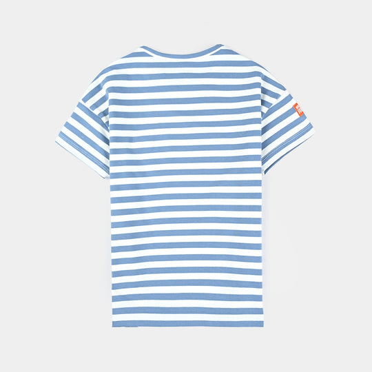 Boys Yarn Dyed T-Shirt H/S A GOOD DAY-Blue