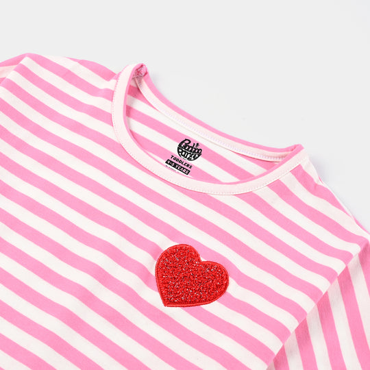 Girls Yarn Dyed T-Shirt H/S Heart-Pink