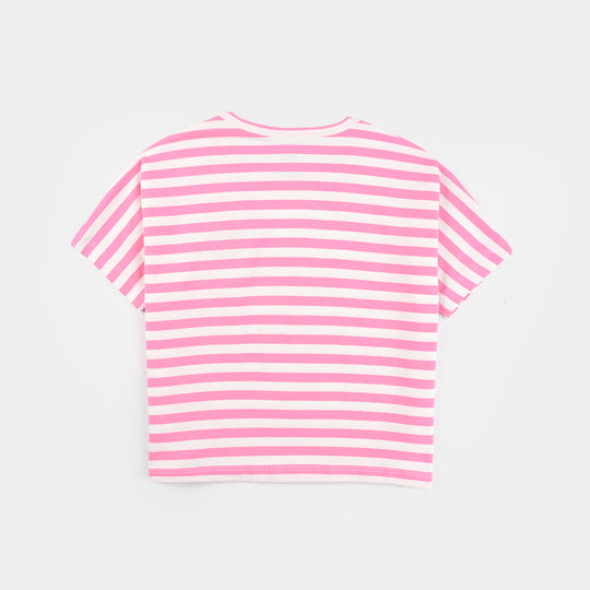 Girls Yarn Dyed T-Shirt H/S Heart-Pink