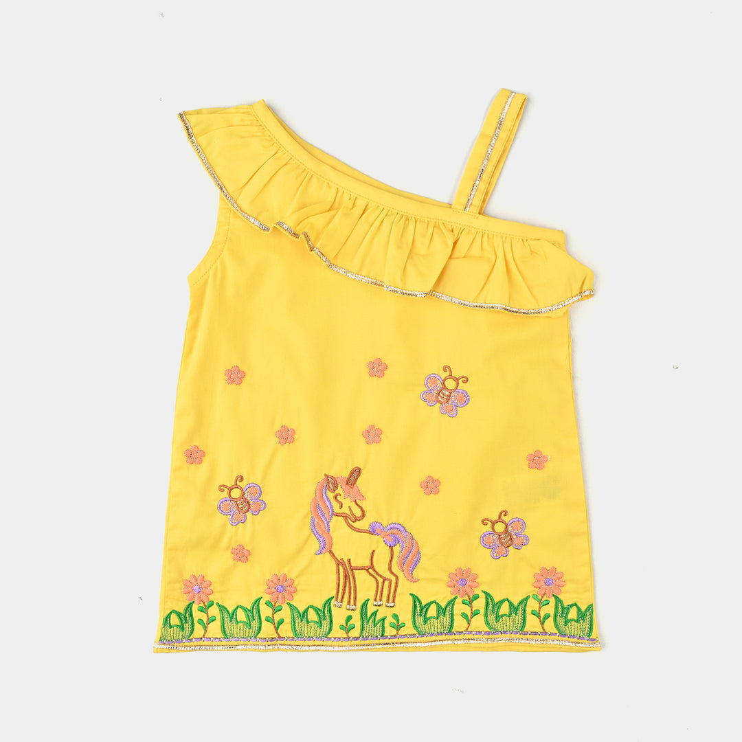 Infant Girls Cotton Poplin Emb 2 Pcs Suit -Yellow