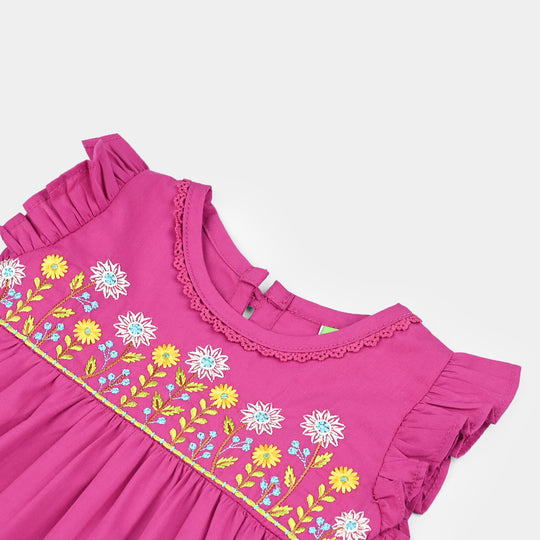 Infant Girls Cotton Poplin Emb 2 Pcs little Blossom-Magenta