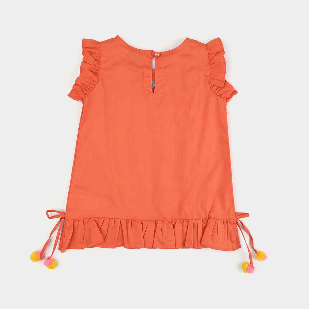 Infant Girls Cotton Poplin Emb Kurti Little Fishes-ORANGE