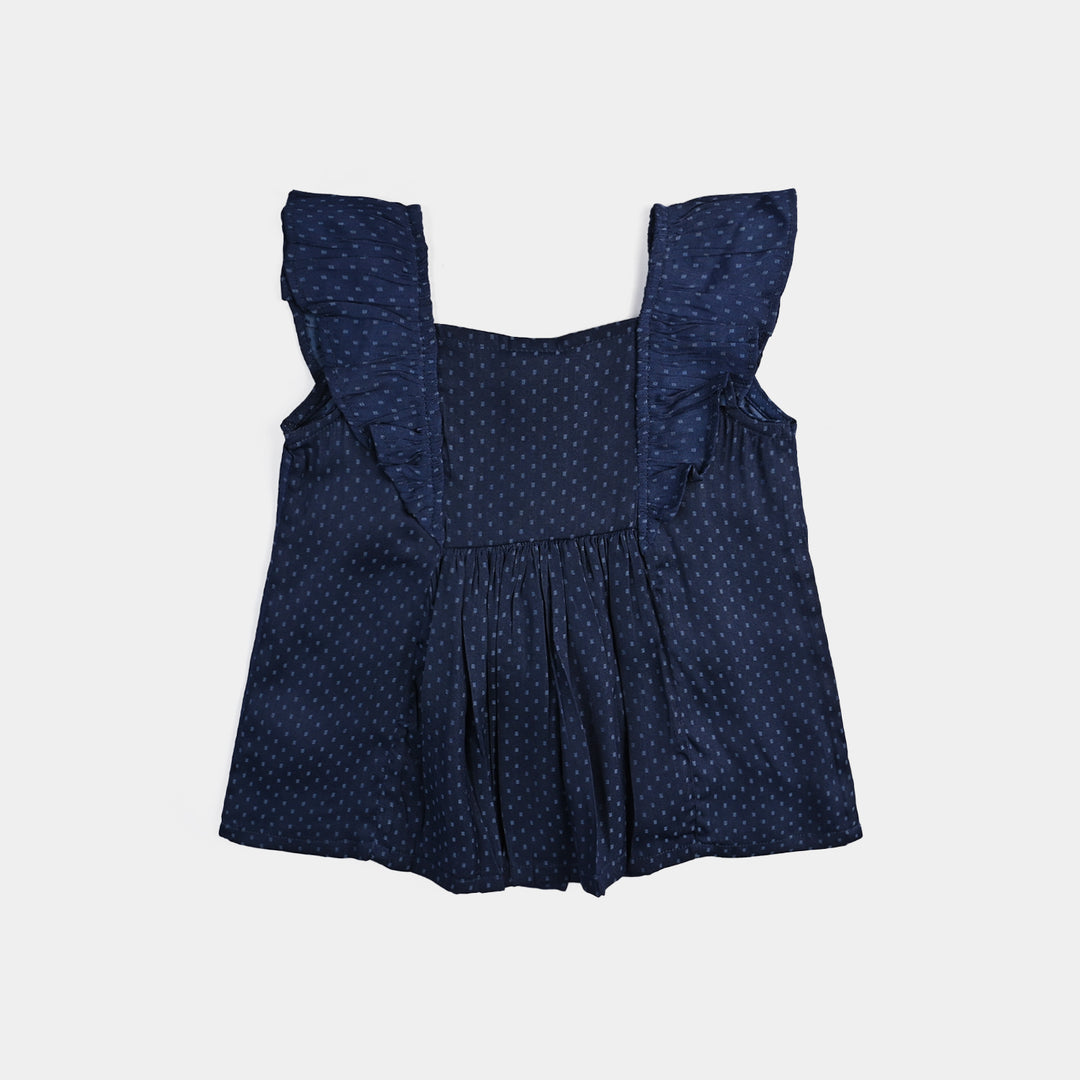 Infant Girls Poly Cotton Emb Top Mid Night-Blue