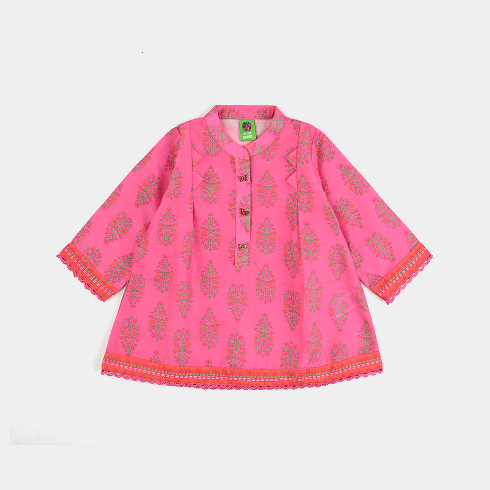 Girls Poly Cambric Printed 2 Pcs Bliss-Pink