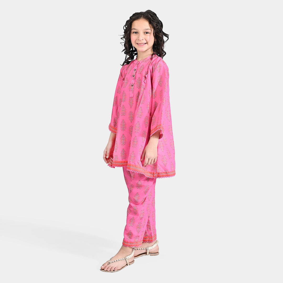 Girls Poly Cambric Printed 2 Pcs Bliss - Pink