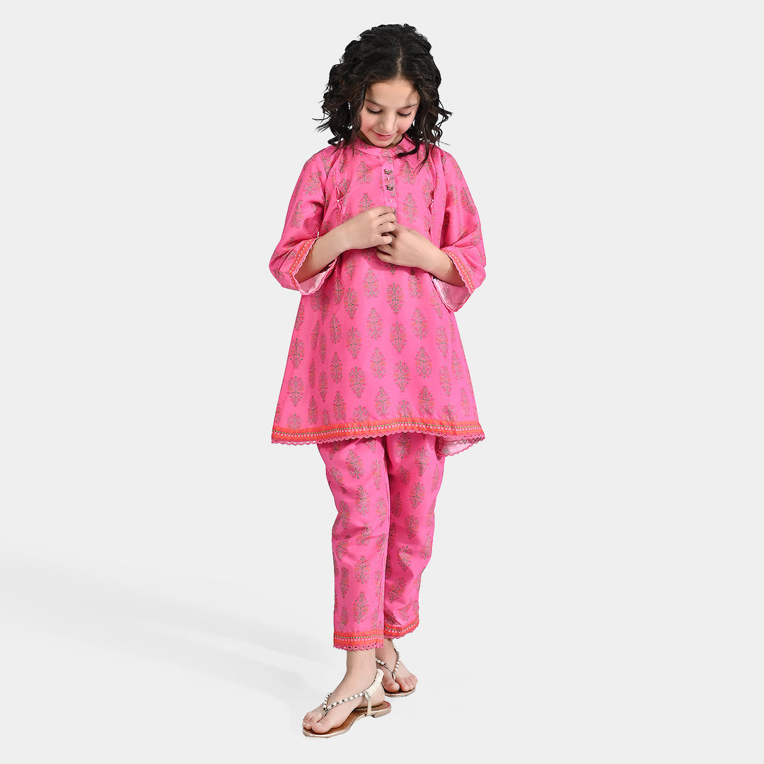 Girls Poly Cambric Printed 2 Pcs Bliss - Pink