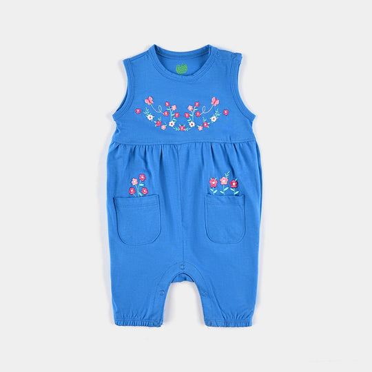 Infant Girls Cotton Jersey Romper Flower Emb-Blue