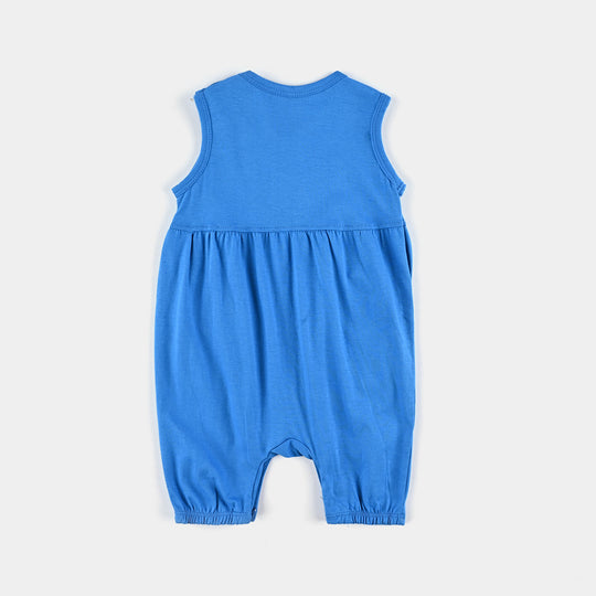 Infant Girls Cotton Jersey Romper Flower Emb-Blue