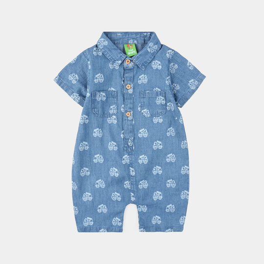 Infant Boys Tensile Denim (Light Denim) Romper Two Wheel-Blue