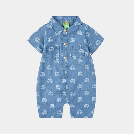 Infant Boys Tencel Denim (Light Denim) Romper Two Wheel-Blue