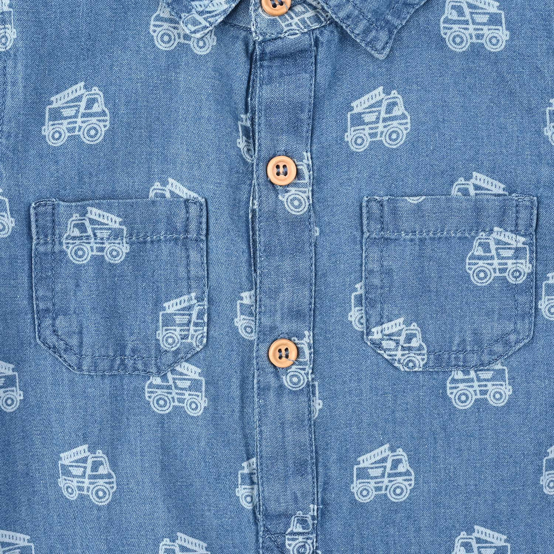 Infant Boys Tencel Denim (Light Denim) Romper Two Wheel-Blue