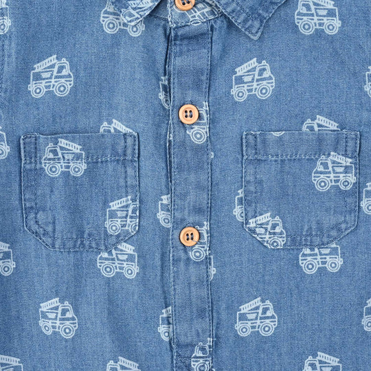 Infant Boys Tencel Denim (Light Denim) Romper Two Wheel-Blue