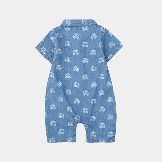 Infant Boys Tensile Denim (Light Denim) Romper Two Wheel-Blue