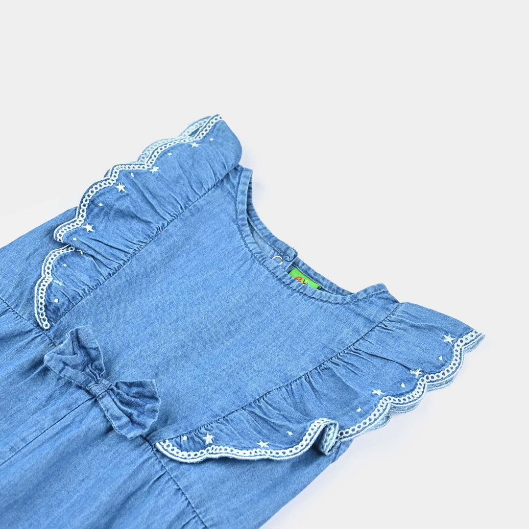 Infant Girls Tensile Denim (Light Denim) Romper Frill Style-Blue