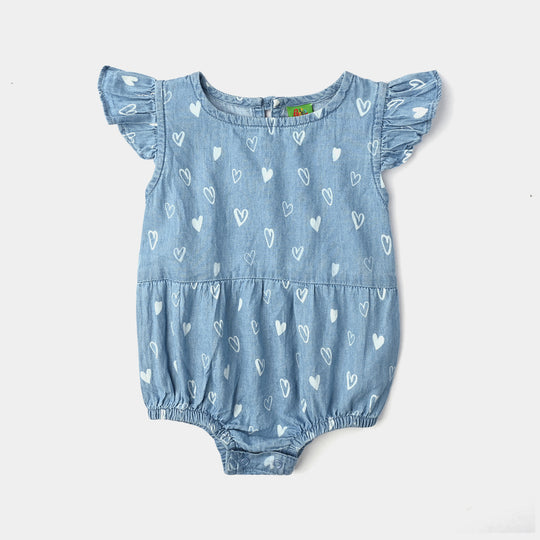 Infant Girls Tensile Denim (Light Denim) Romper Hearts-Blue