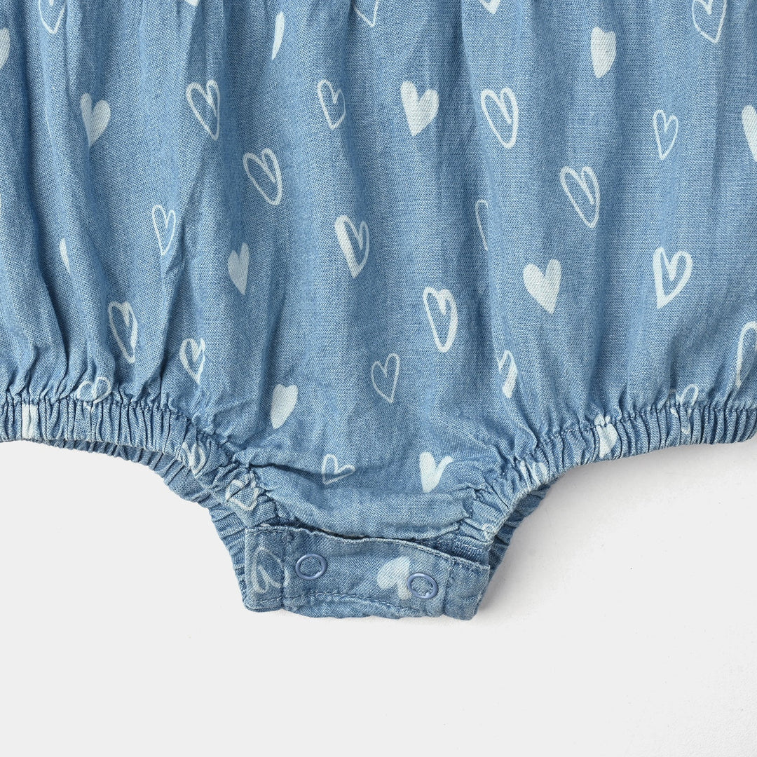 Infant Girls Tencel Denim (Light Denim) Romper Hearts-Blue