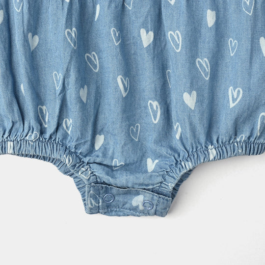Infant Girls Tencel Denim (Light Denim) Romper Hearts-Blue