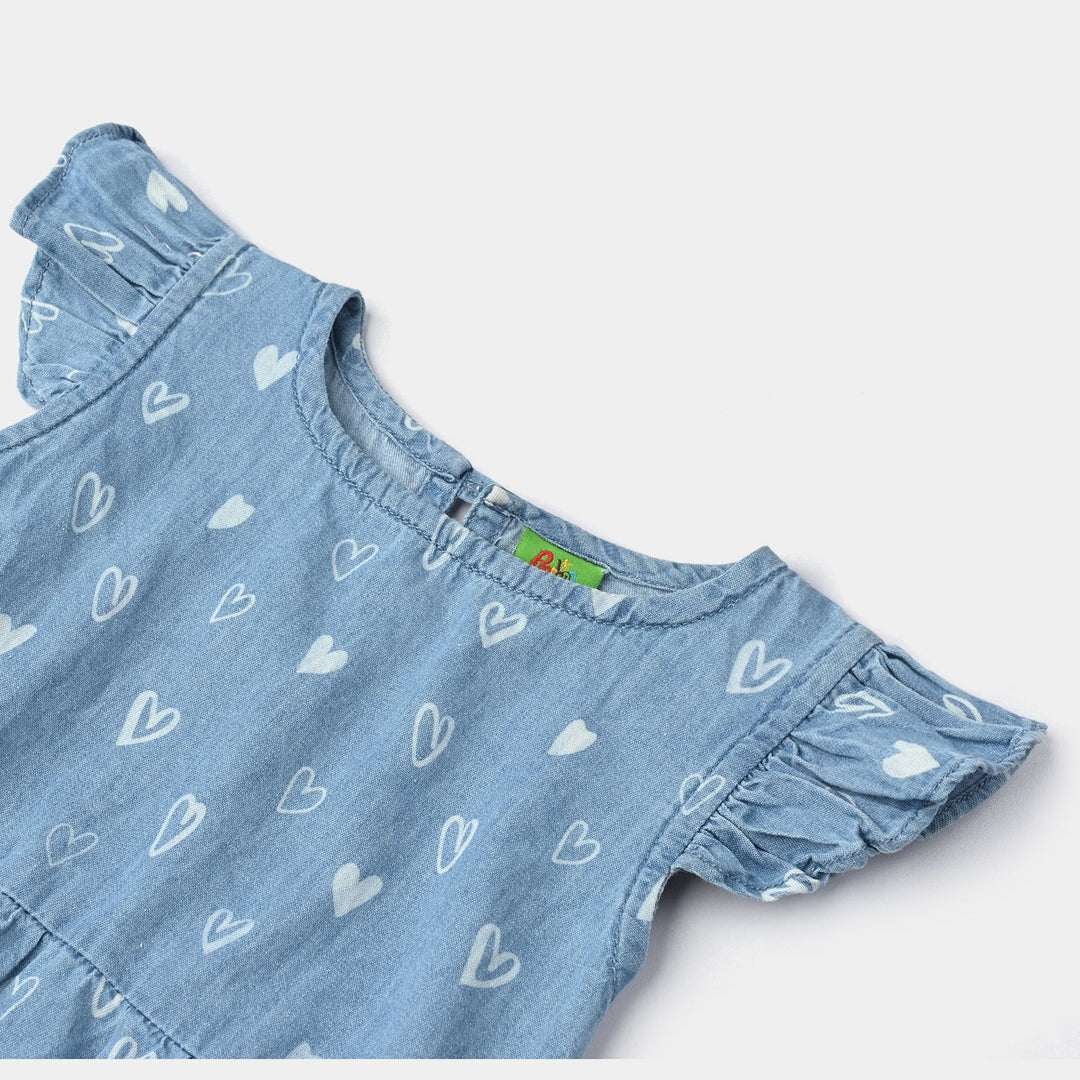 Infant Girls Tencel Denim (Light Denim) Romper Hearts-Blue