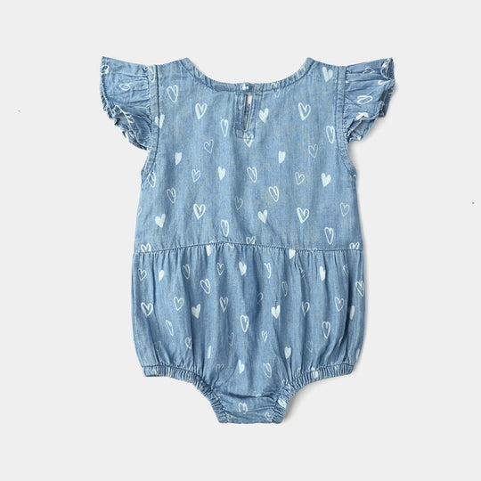 Infant Girls Tensile Denim (Light Denim) Romper Hearts-Blue