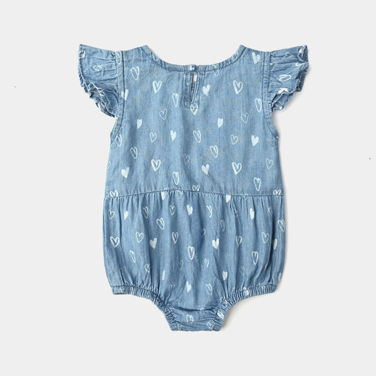 Infant Girls Tencel Denim (Light Denim) Romper Hearts-Blue