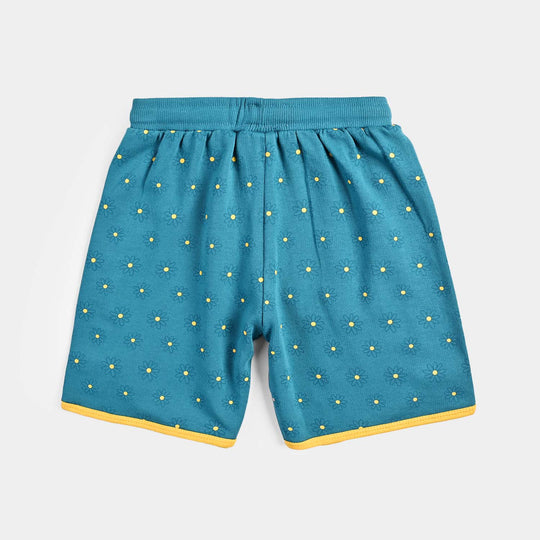 Girls Cotton Terry Short DAISY FLOWER-Blue