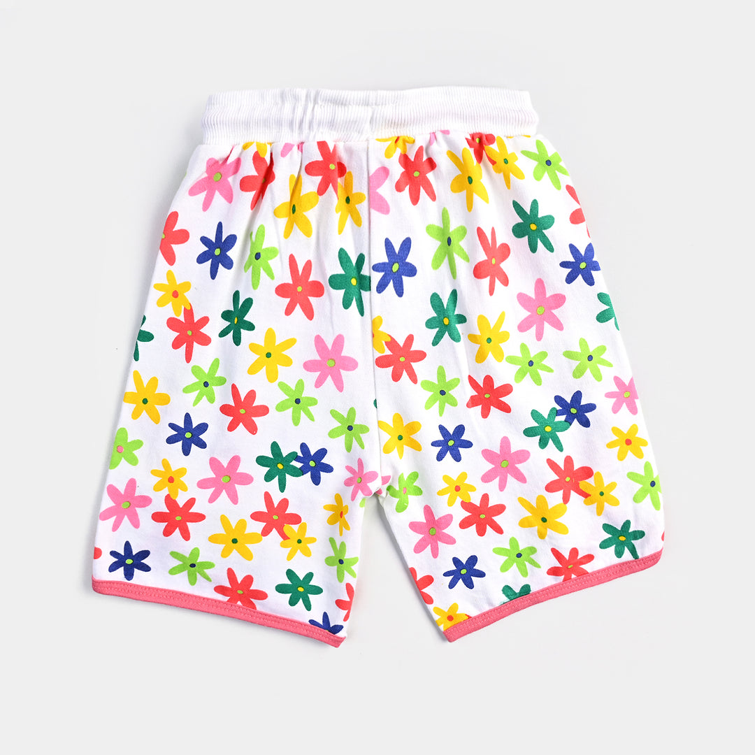 Girls Cotton Terry Short MULTI FLOWER-White