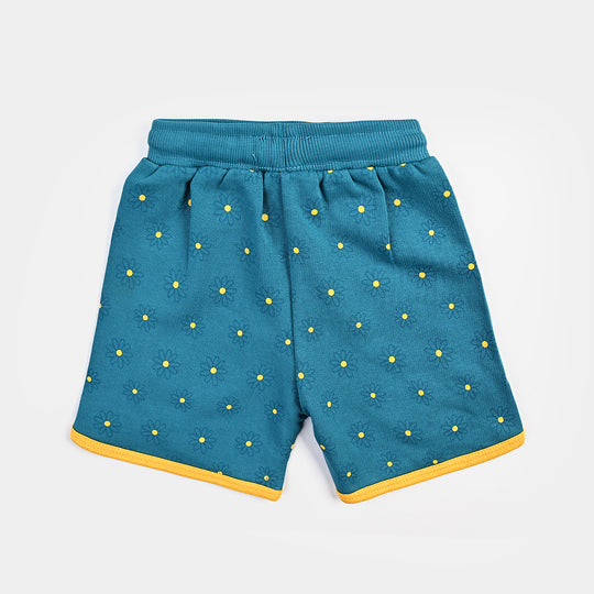 Infant Girls Cotton Terry Short DAISY FLOWER-Blue