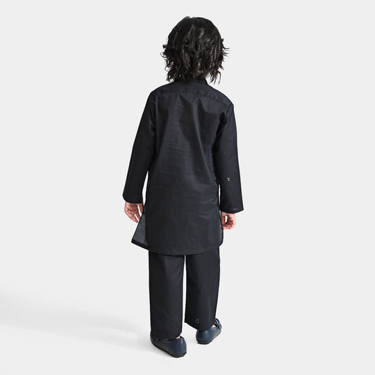 Boys Cotton Poplin Shalwar Suit (Funk Dots)-BLACK