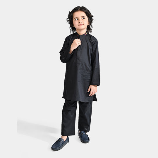 Boys Cotton Poplin Shalwar Suit (Funk Dots)-BLACK