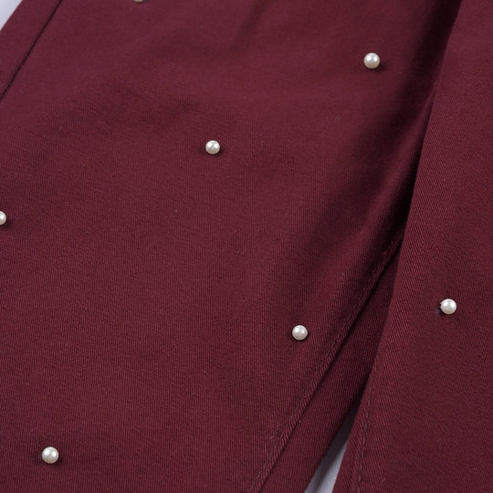 Girls Cotton Pant Pearl & Bow-Burgundy