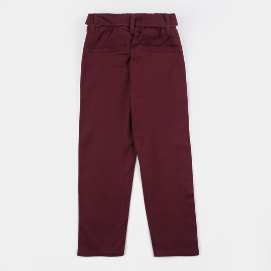 Girls Cotton Pant Pearl & Bow-Burgundy