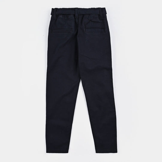 Girls Cotton Pant Pearl & Bow-Navy Blue