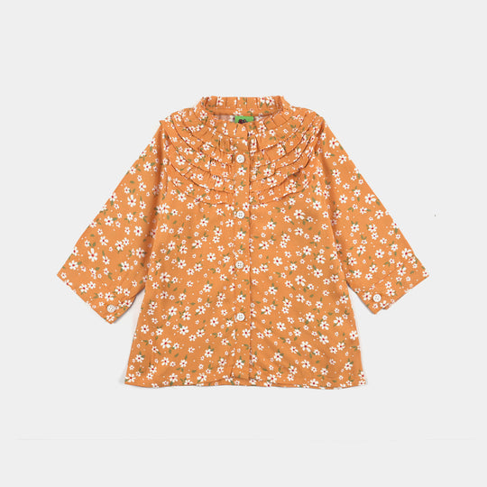 Infant Girls Viscose Printed Top-Mustard