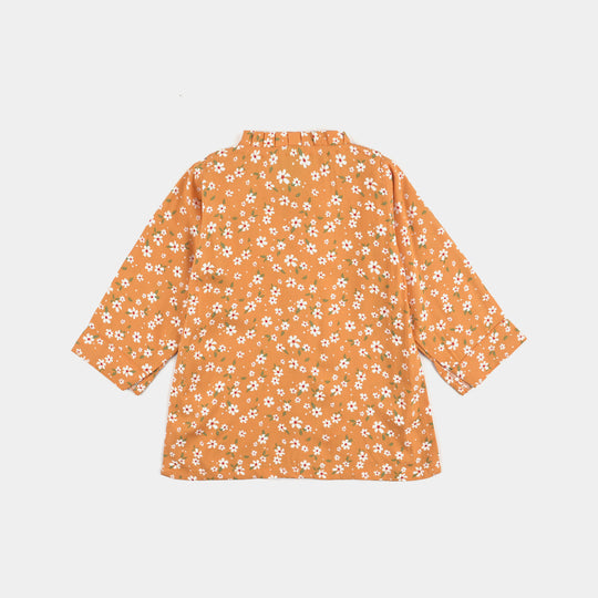 Infant Girls Viscose Printed Top-Mustard