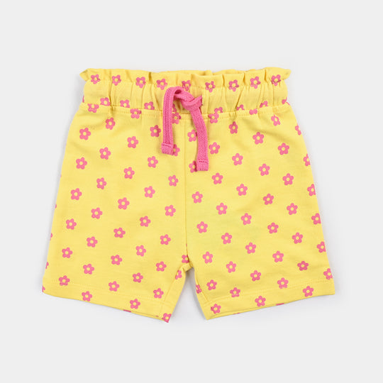 Infant Girls Cotton Terry Short Flower-Lemon Drop