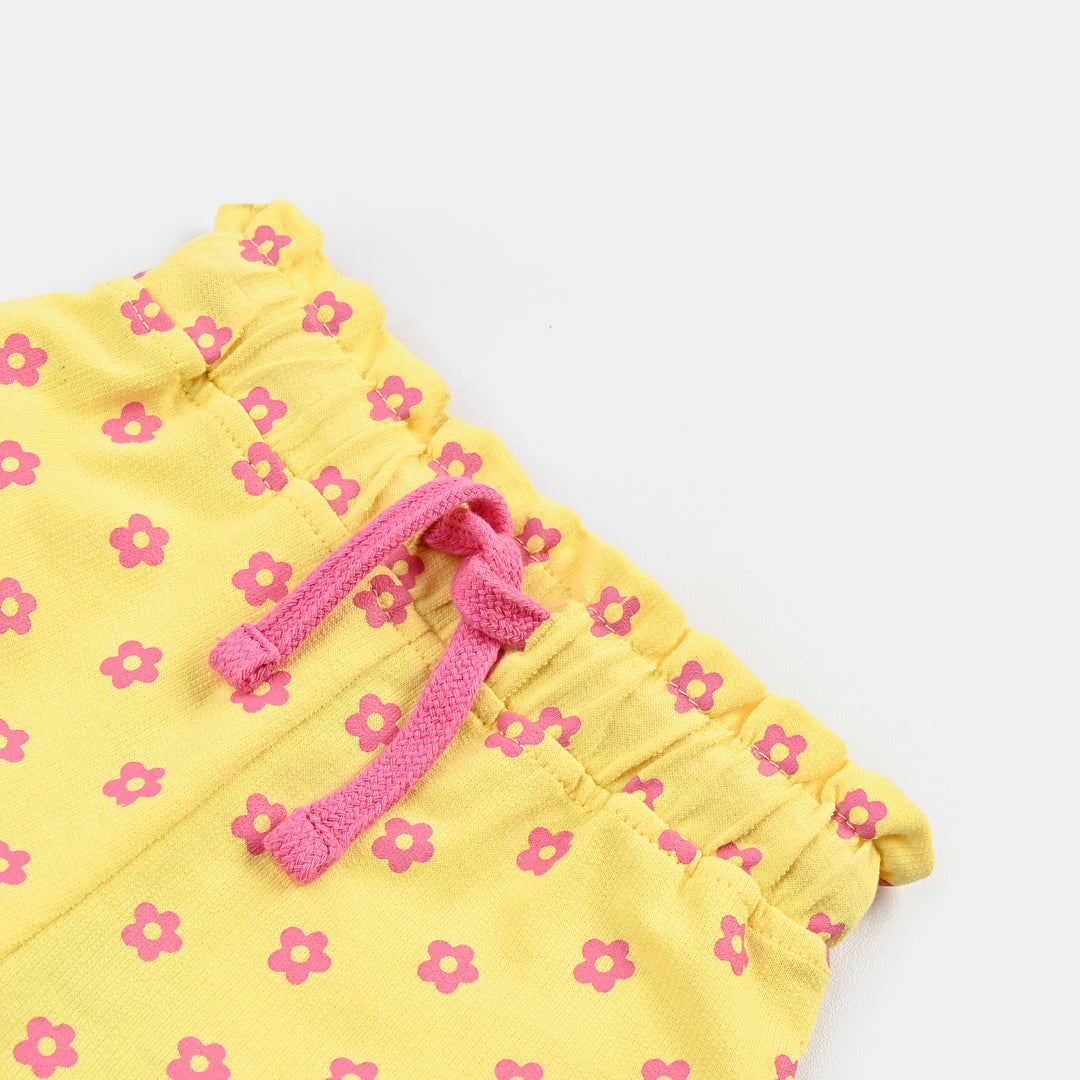 Infant Girls Cotton Terry Short Flower-Lemon Drop