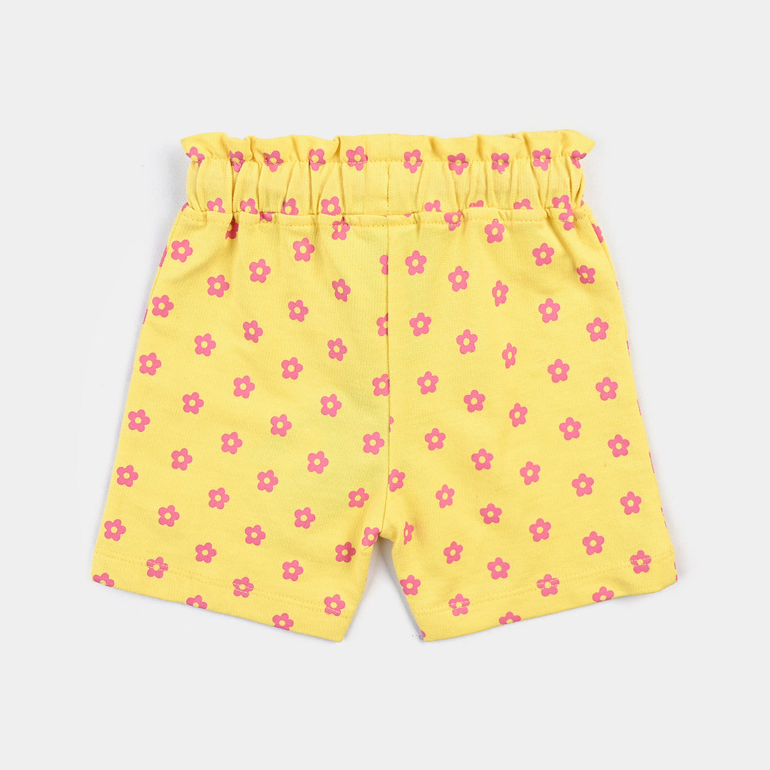 Infant Girls Cotton Terry Short Flower-Lemon Drop