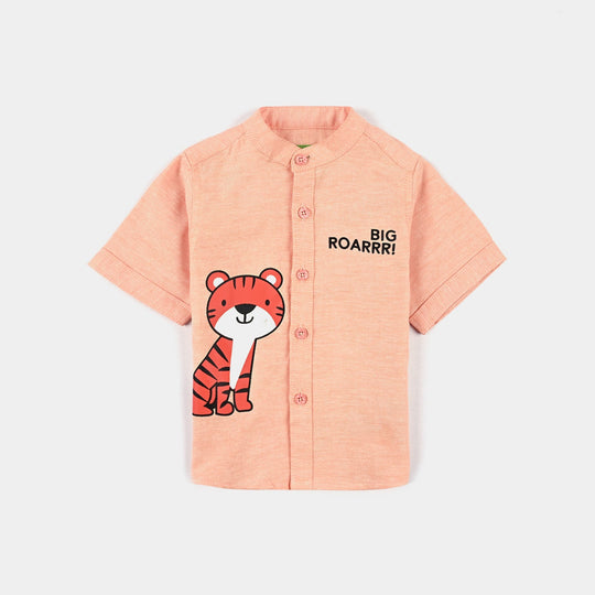 Infant Boys Yarn Dyed Basic Casual Shirt-Peach