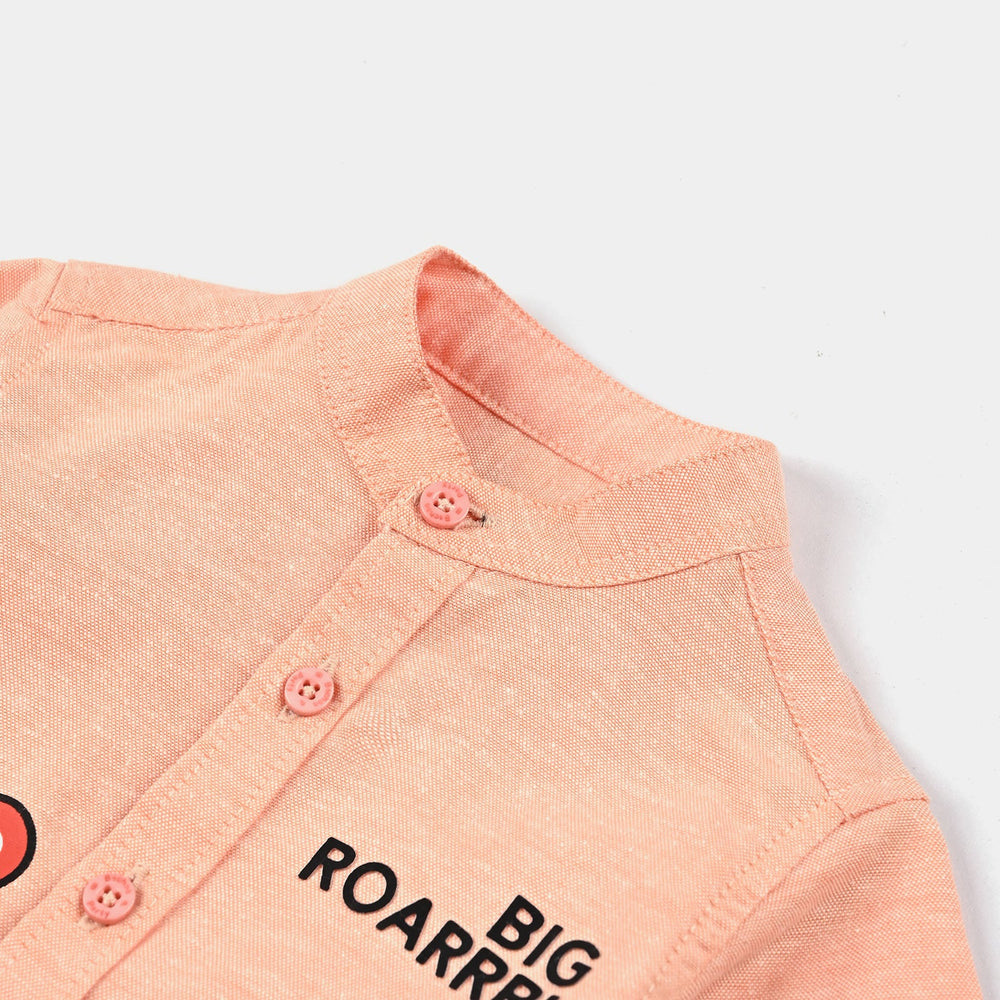 Infant Boys Yarn Dyed Basic Casual Shirt-Peach