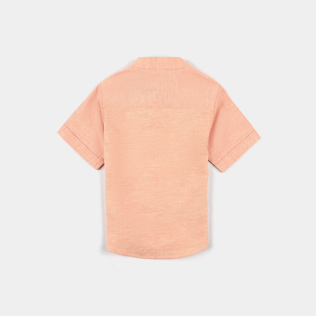 Infant Boys Yarn Dyed Basic Casual Shirt-Peach