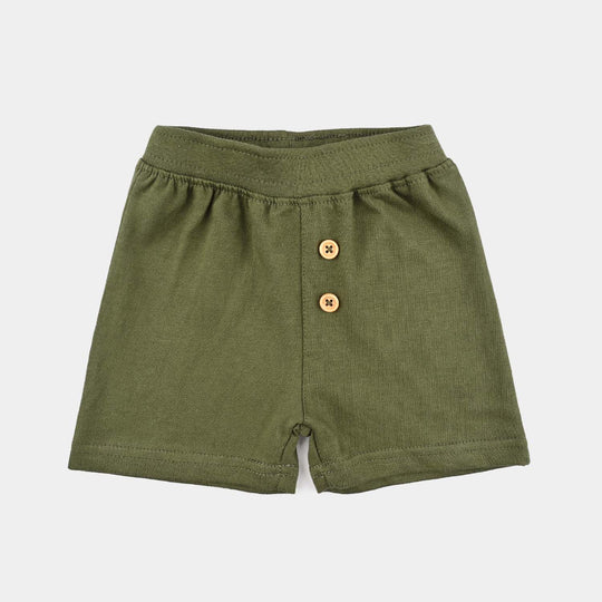 Infant Boys Cotton Terry Short Basic Wooden Button-Chive
