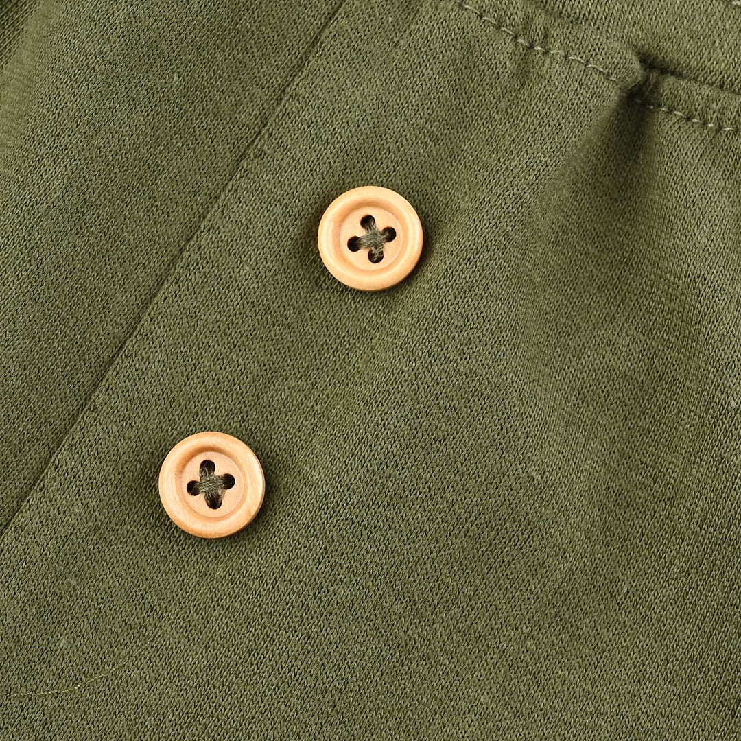 Infant Boys Cotton Terry Short Basic Wooden Button-Chive