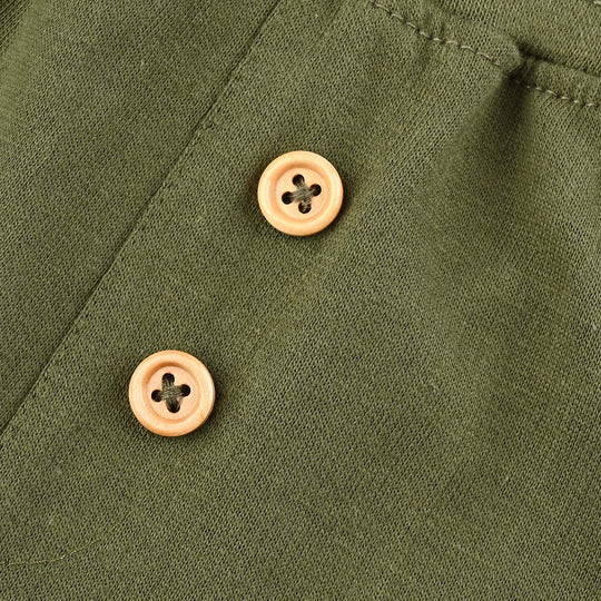 Infant Boys Cotton Terry Short Basic Wooden Button-Chive