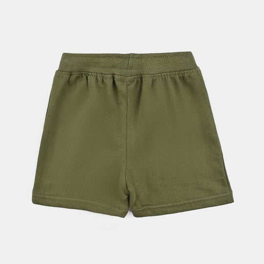 Infant Boys Cotton Terry Short Basic Wooden Button-Chive