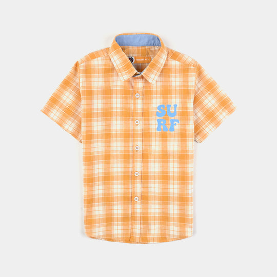 Boys Yarn Dyed Casual Shirt H/S (Surf)-Yellow Check