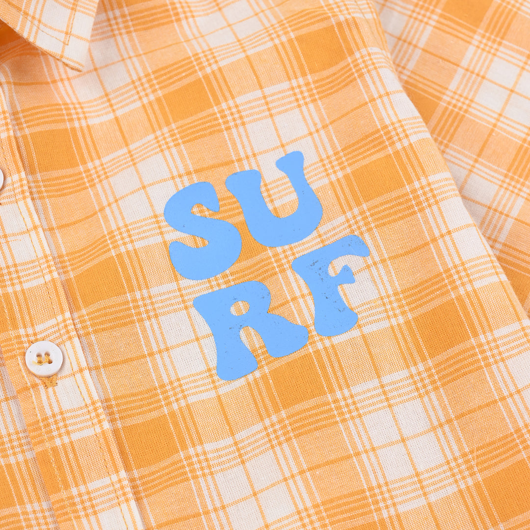 Boys Yarn Dyed Casual Shirt H/S (Surf)-Yellow Check