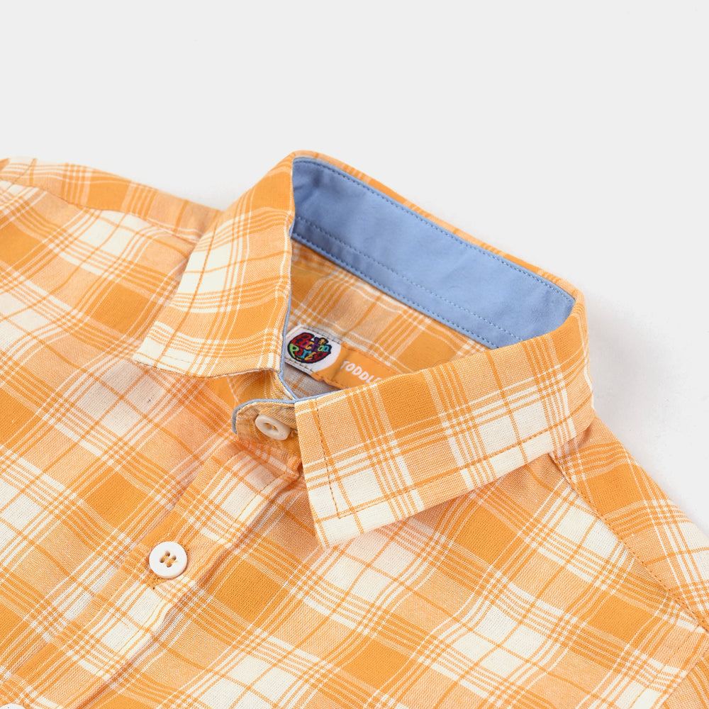 Boys Yarn Dyed Casual Shirt H/S (Surf)-Yellow Check